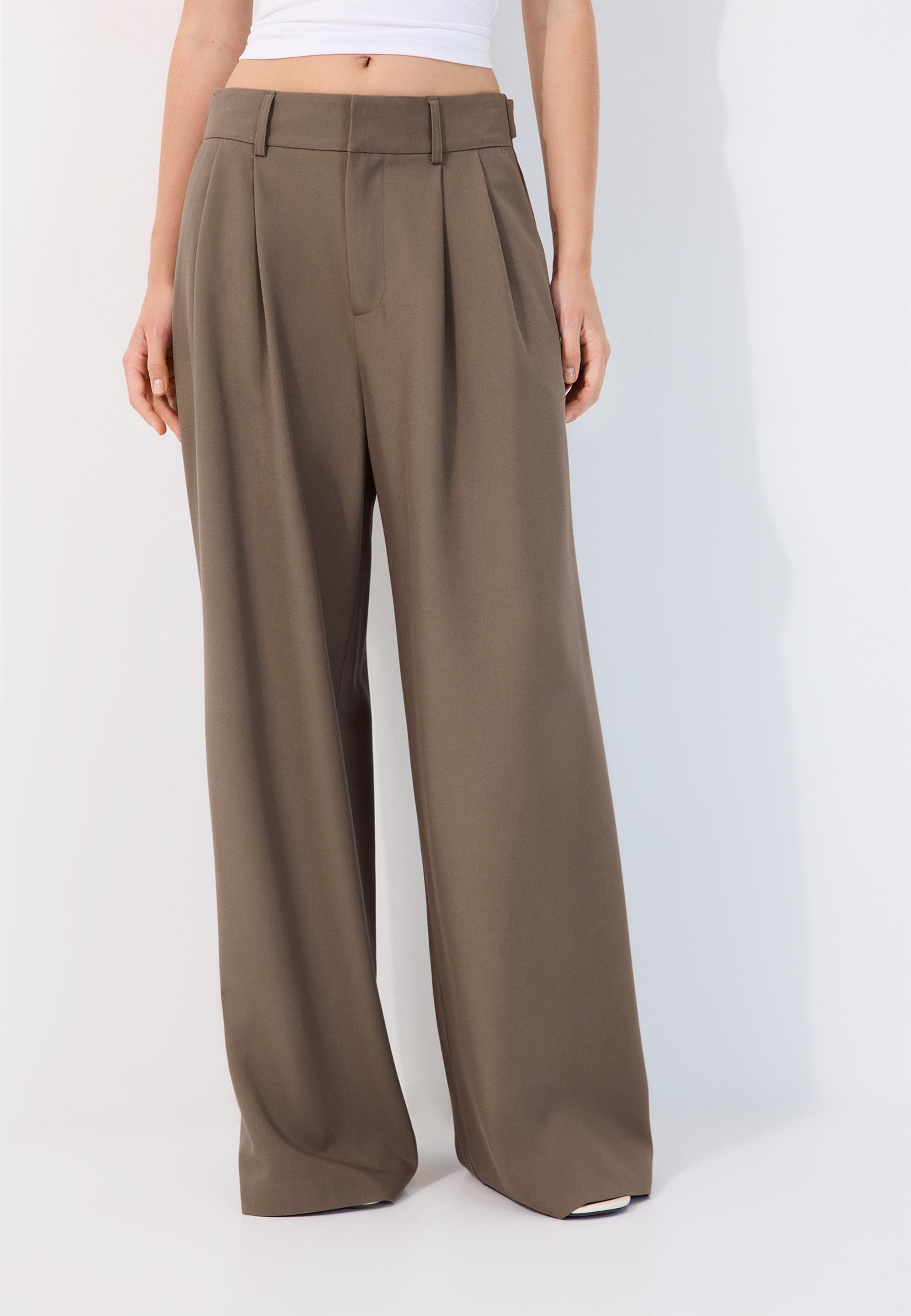 Wide-leg smart trousers with adjustable buttons — Brown
