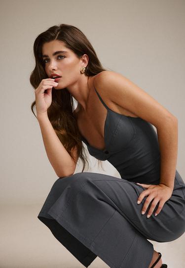 Strappy Bengaline midi dress — Dark grey 6