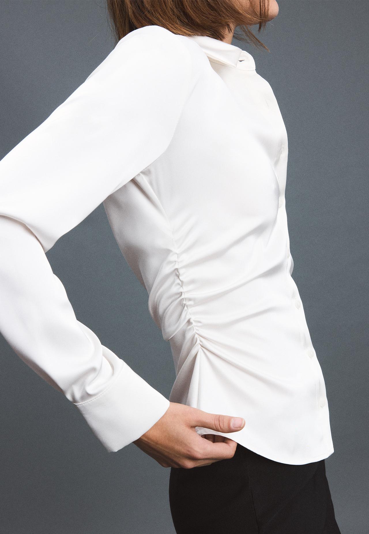 Gathered sateen shirt — Ecru