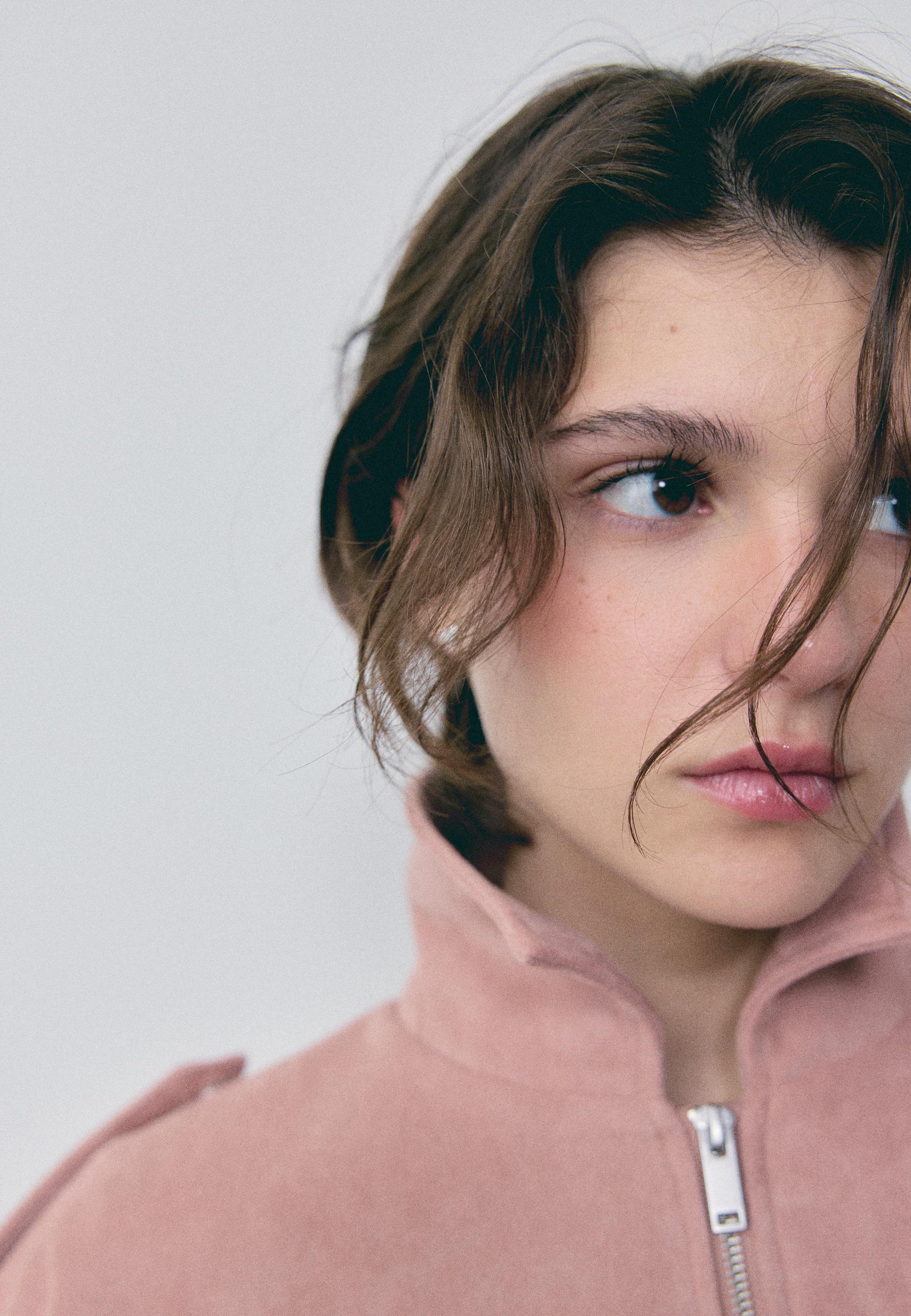 Faux suede bomber jacket — Pastel pink
