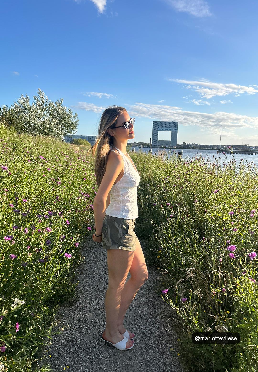 Embroidered halter top — Ecru