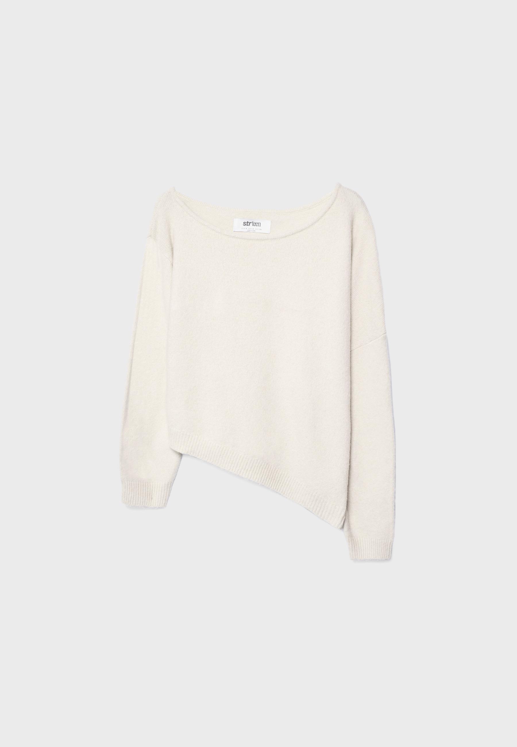 Asymmetric knit sweater — Ecru
