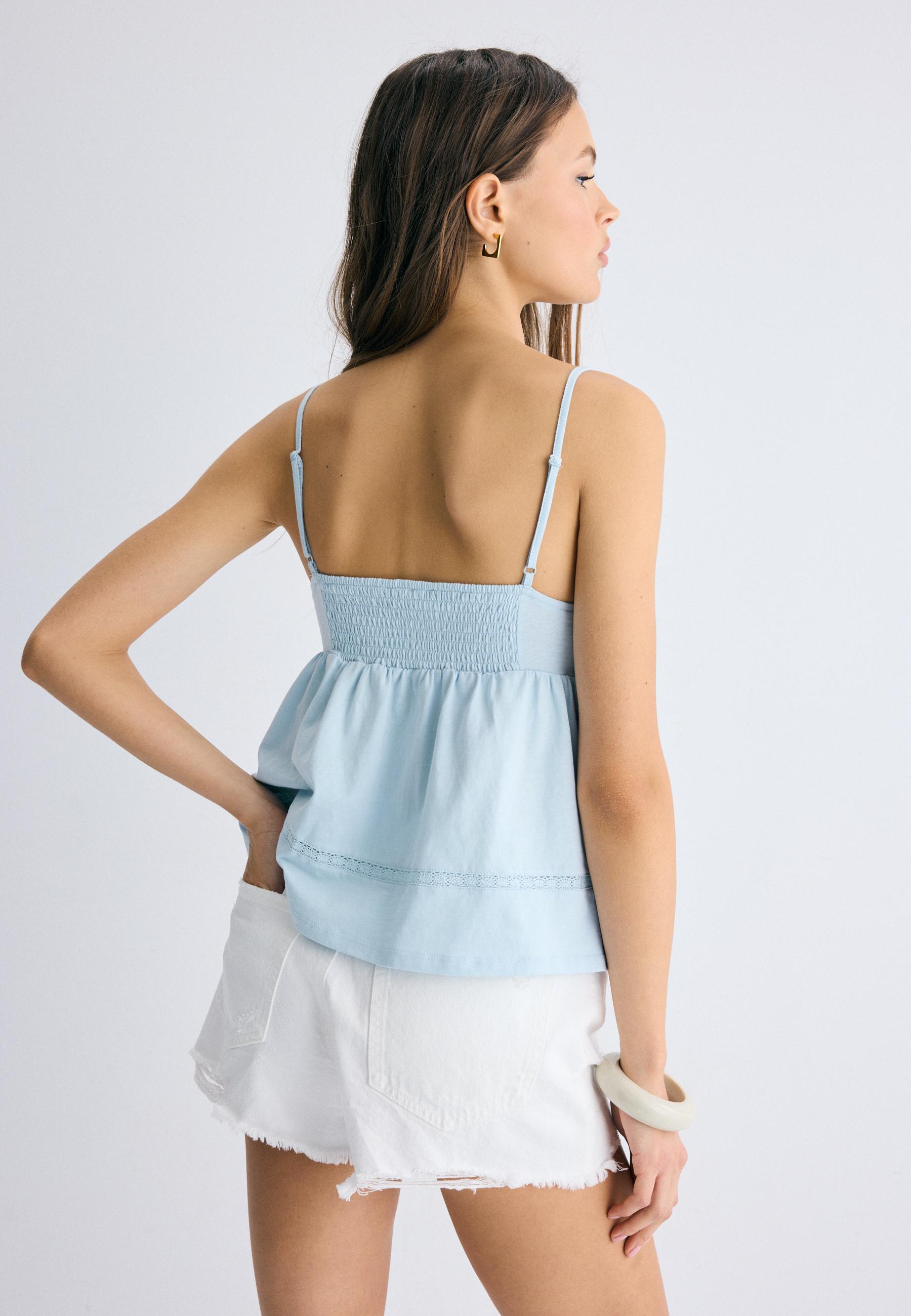 Crochet strappy top — Sky blue