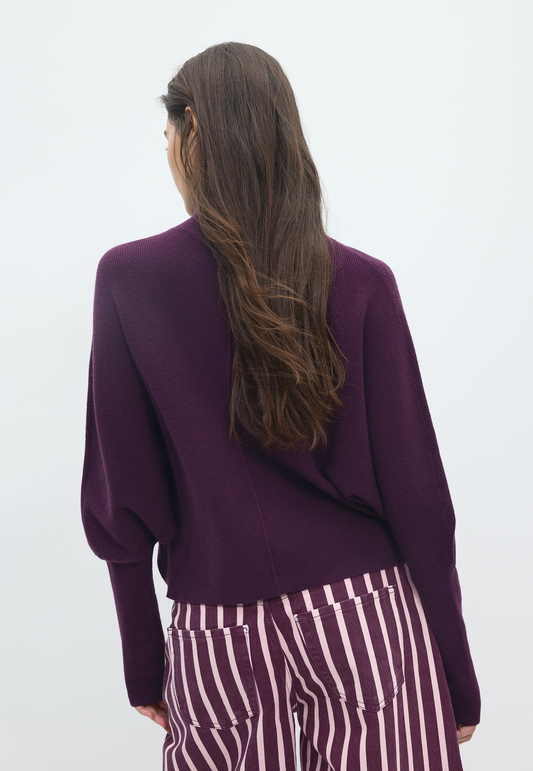 Batwing sleeve mock neck knit sweater — Dark purple