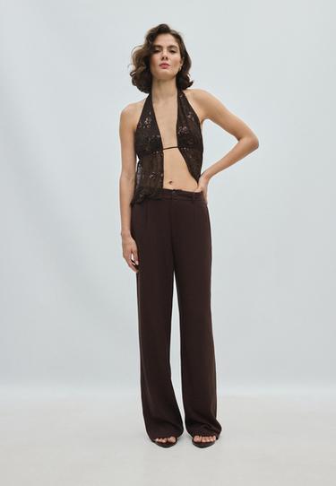 Straight-leg linen-effect trousers — Brown 2