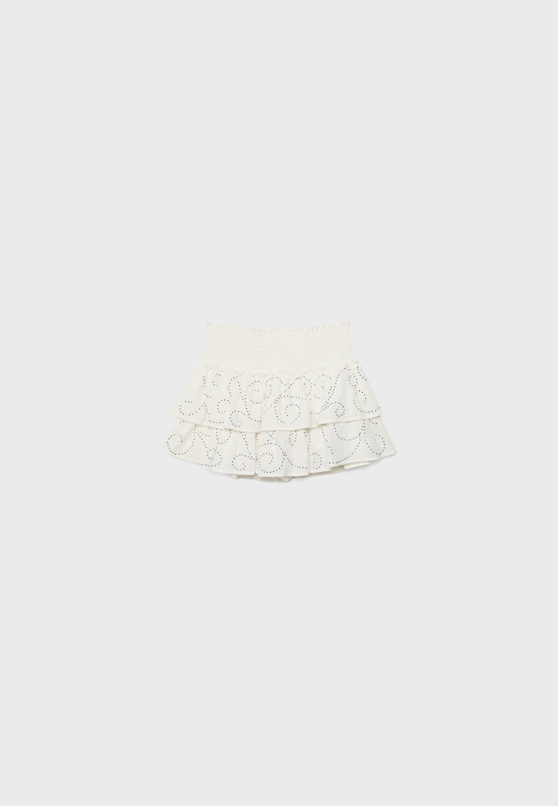 Mini ruffled shimmery skort — Ecru