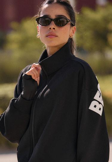 Cropped high neck sweatshirt — Black 4