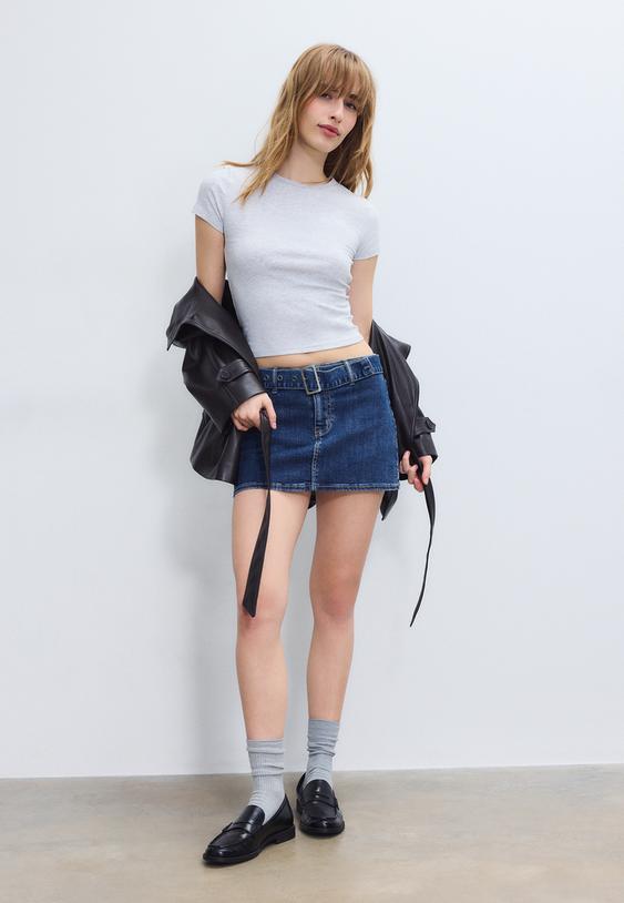 jupe culotte denim ceinture