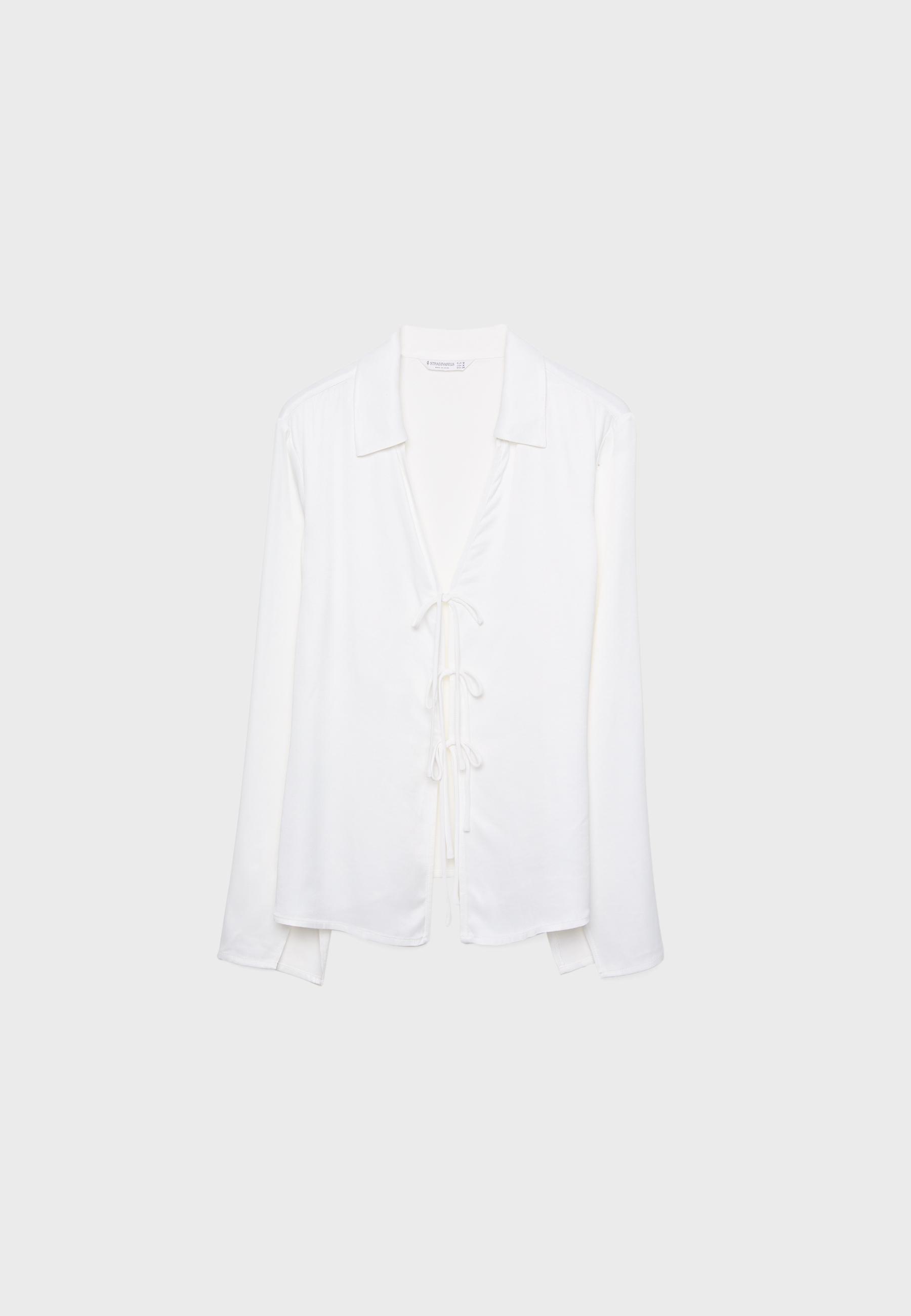 Satin shirt with ties — Ecru