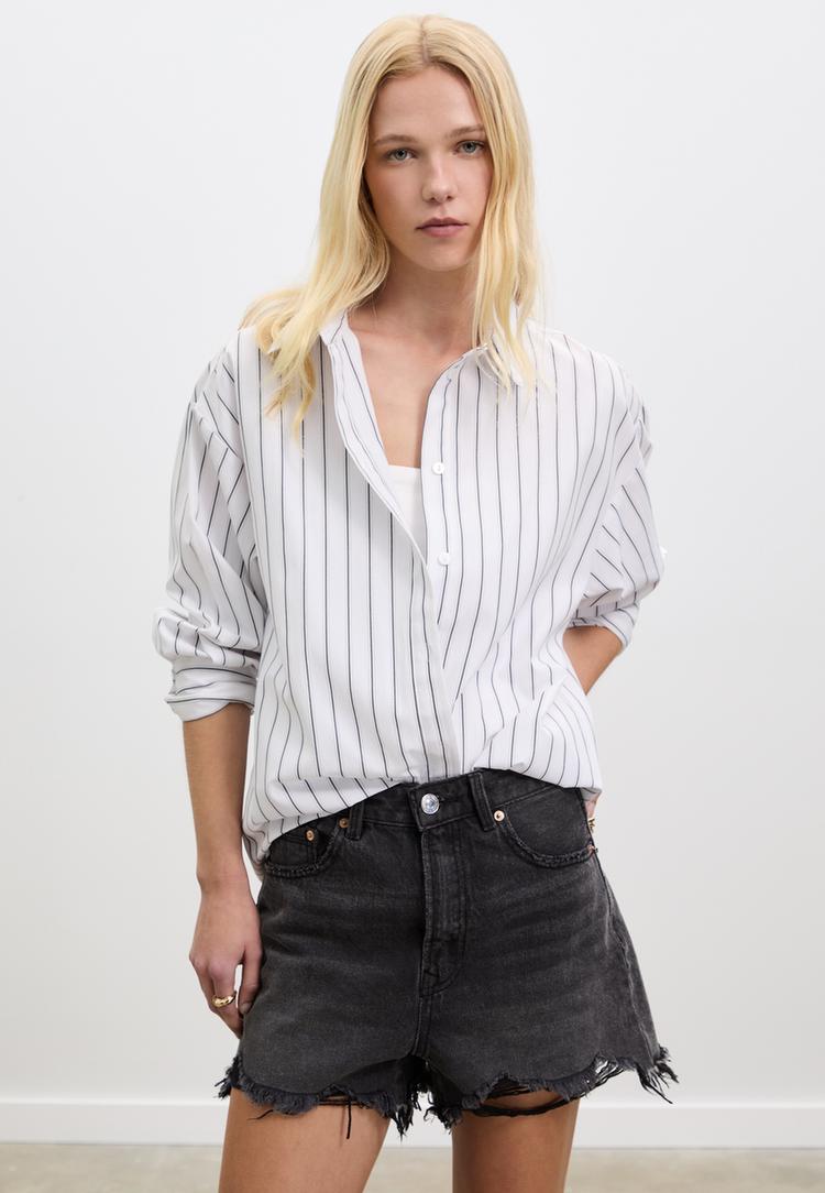 chemise longue en popeline a rayures