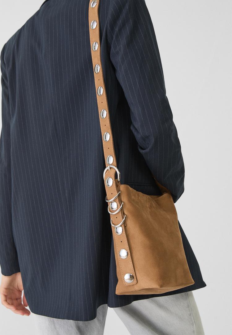 faux suede crossbody bag with strap detail