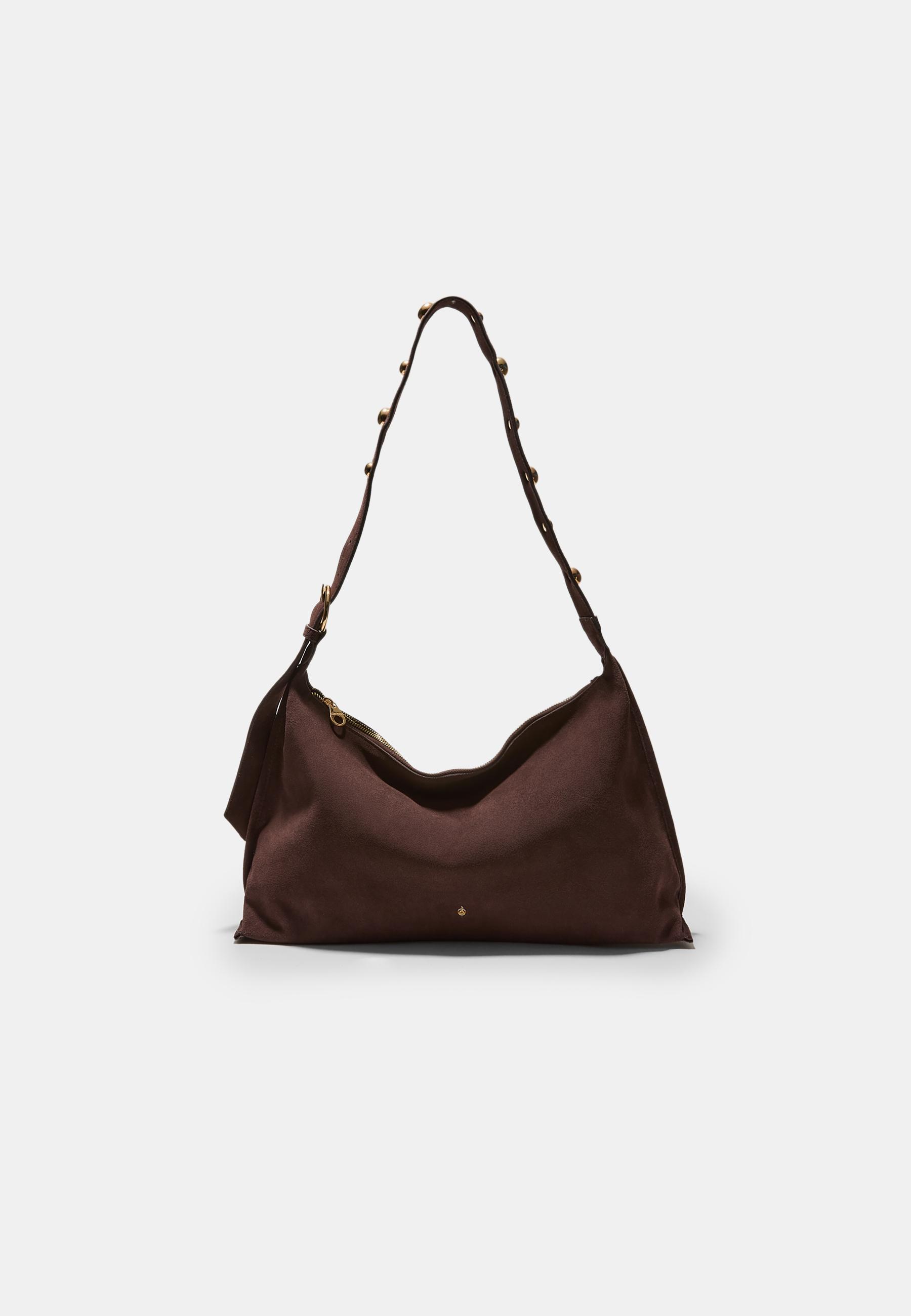 Studded flat shoulder bag, 100% leather - Women's fashion
