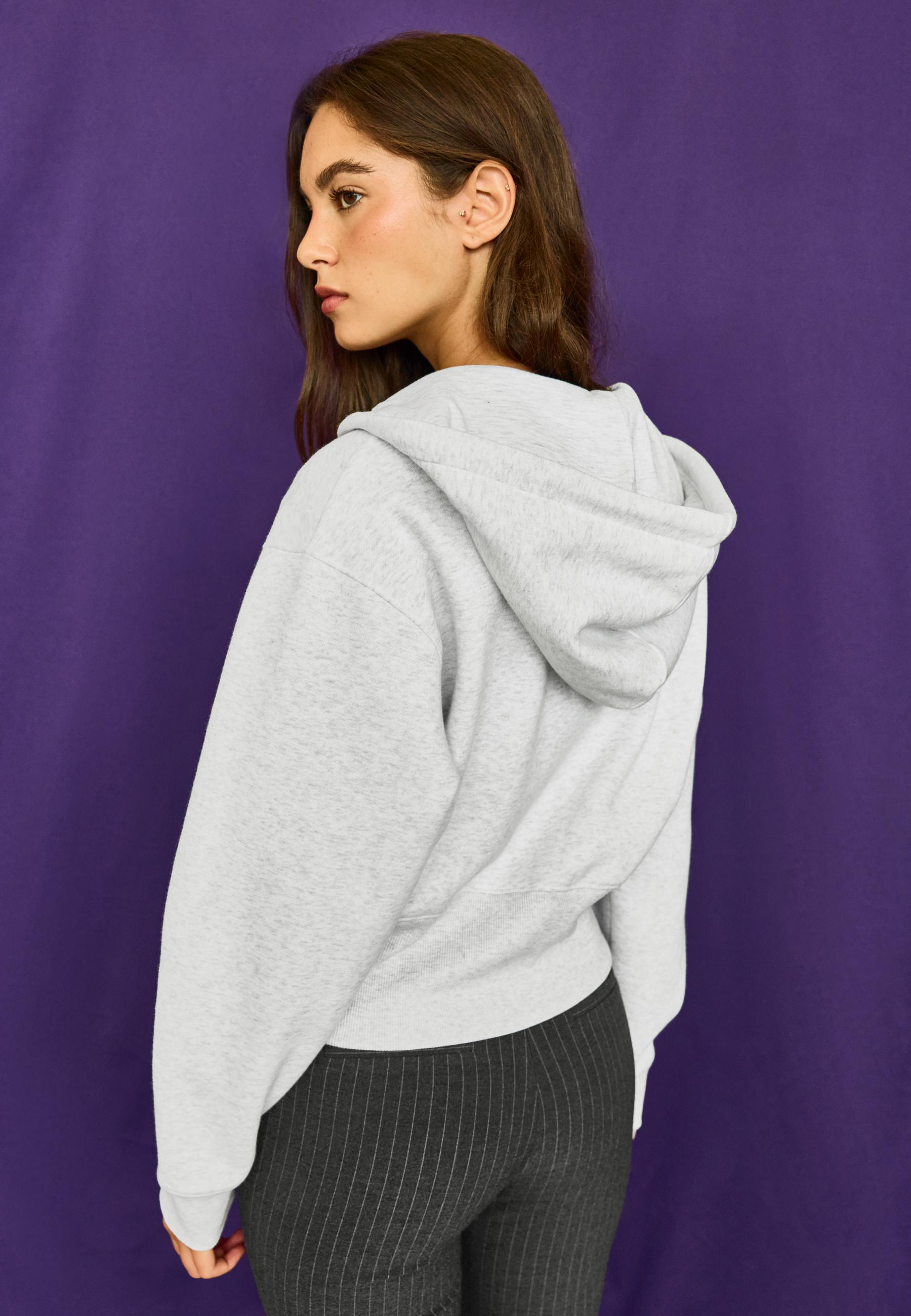 Zip-up hooded sweatshirt — Grey melange