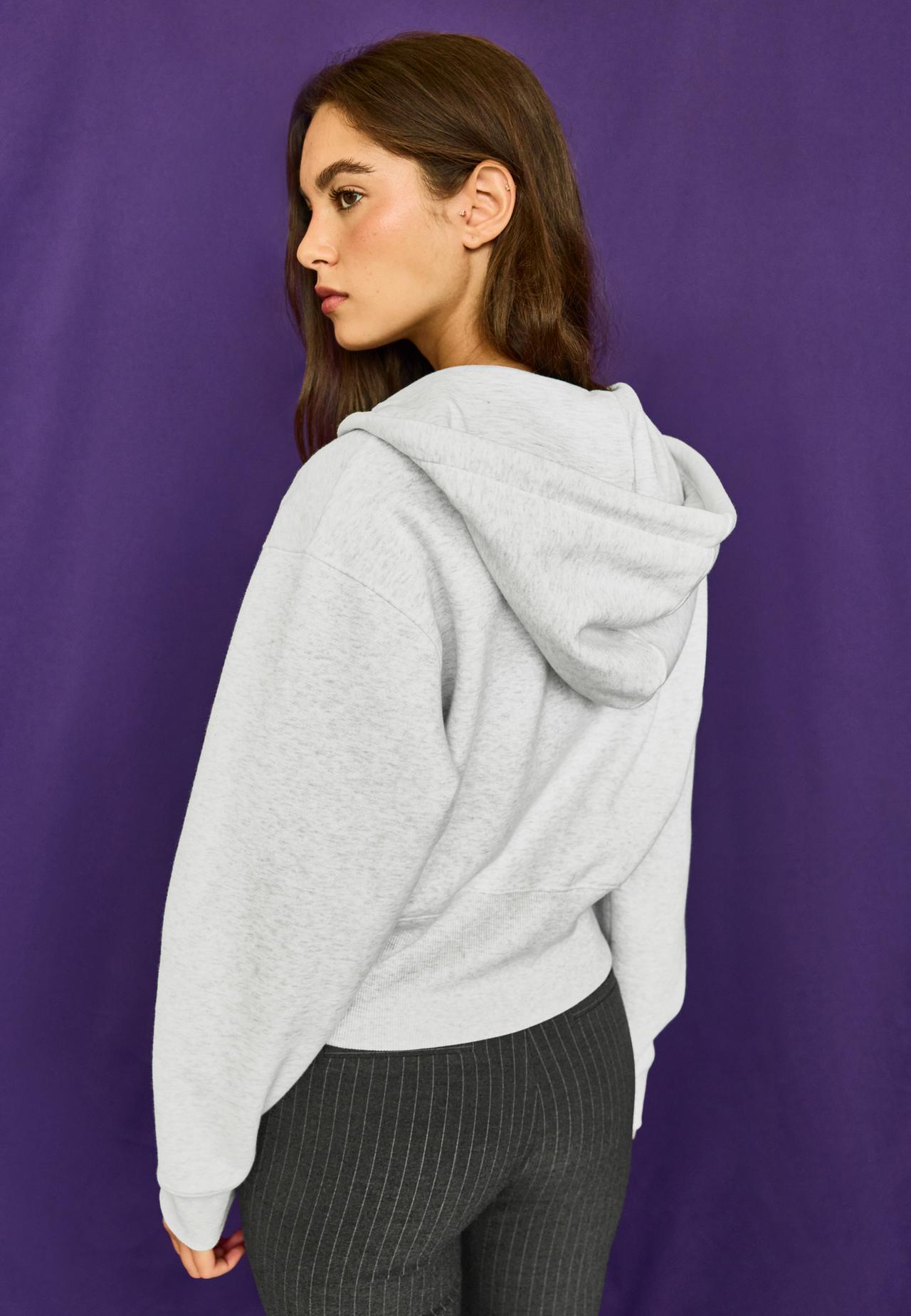 Zip-up sweatshirt with hood — Grey melange
