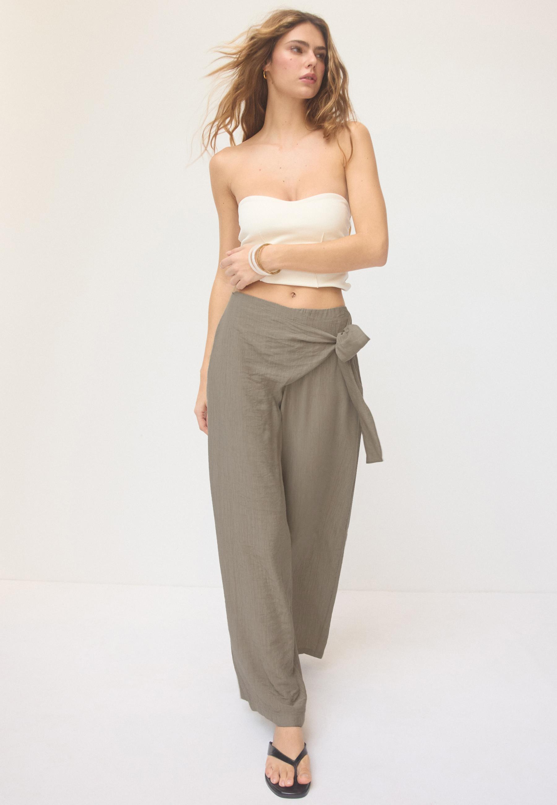 Flowing sarong trousers — Khaki
