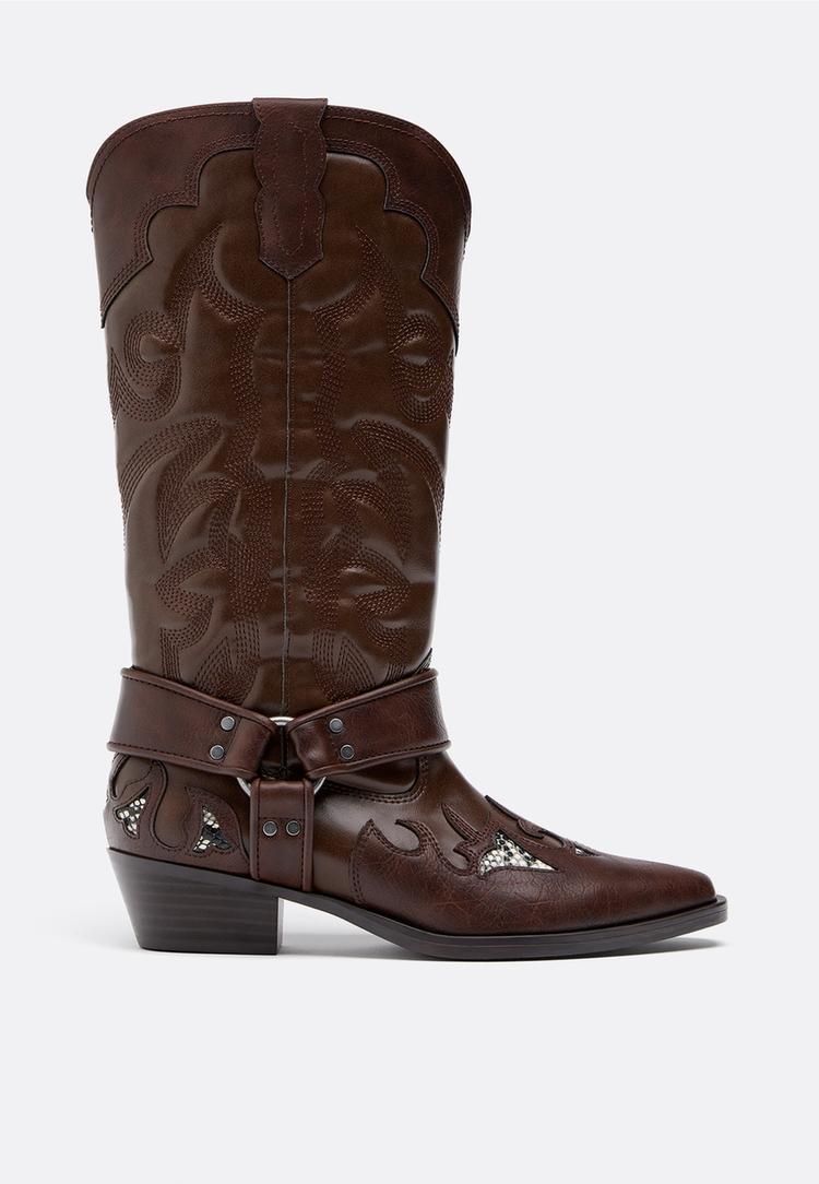 Stradivarius Μπότες Cow Με Λεπτομέρεια Animal Print Καφέ 35