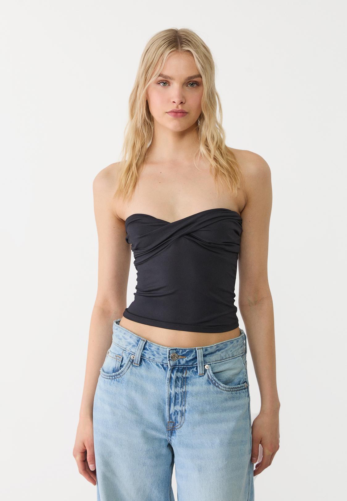 Top Bandeau Crop Top Negro Stradivarius Pack Of Bandeau Top T