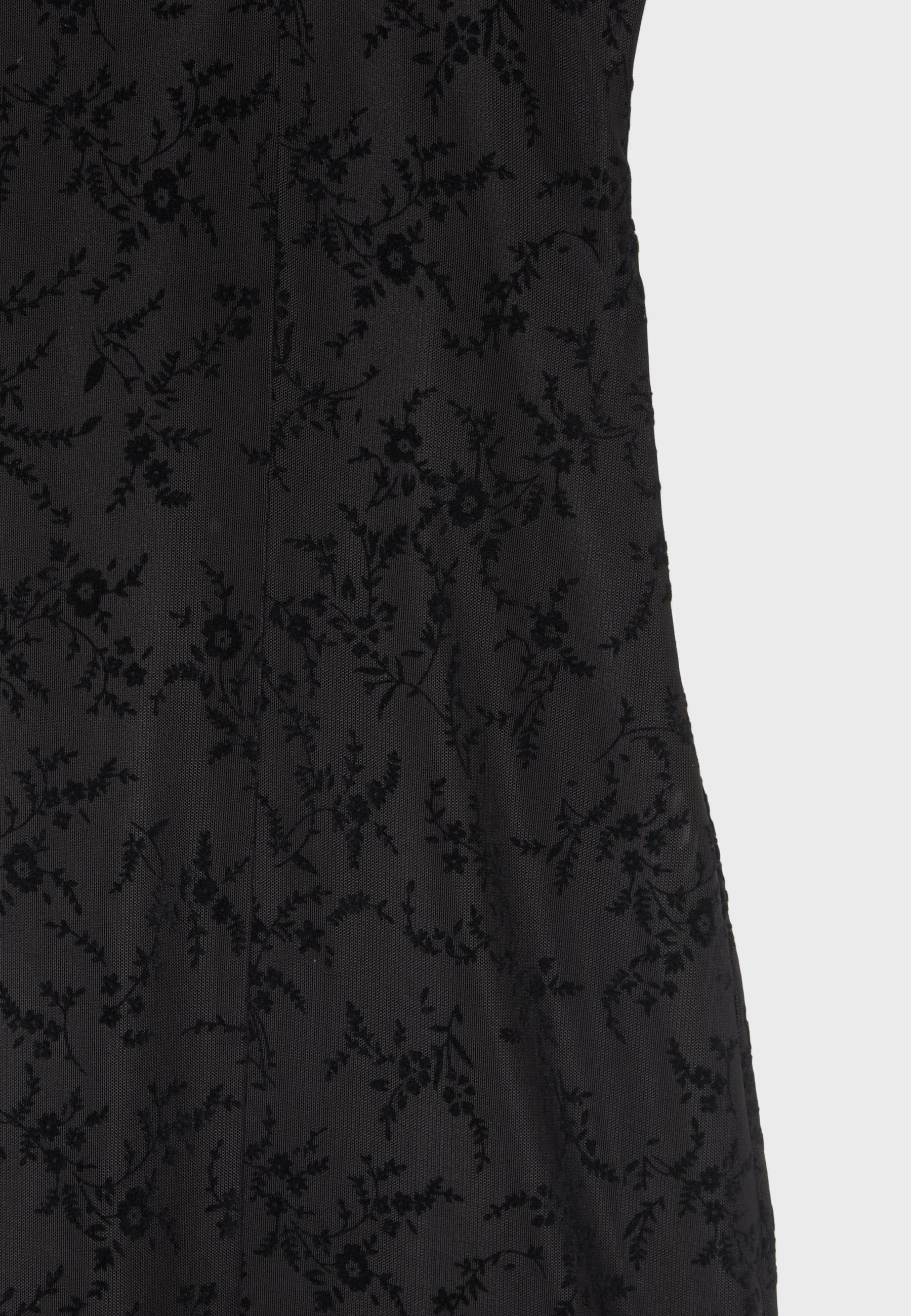 Short flocked strappy dress — Black
