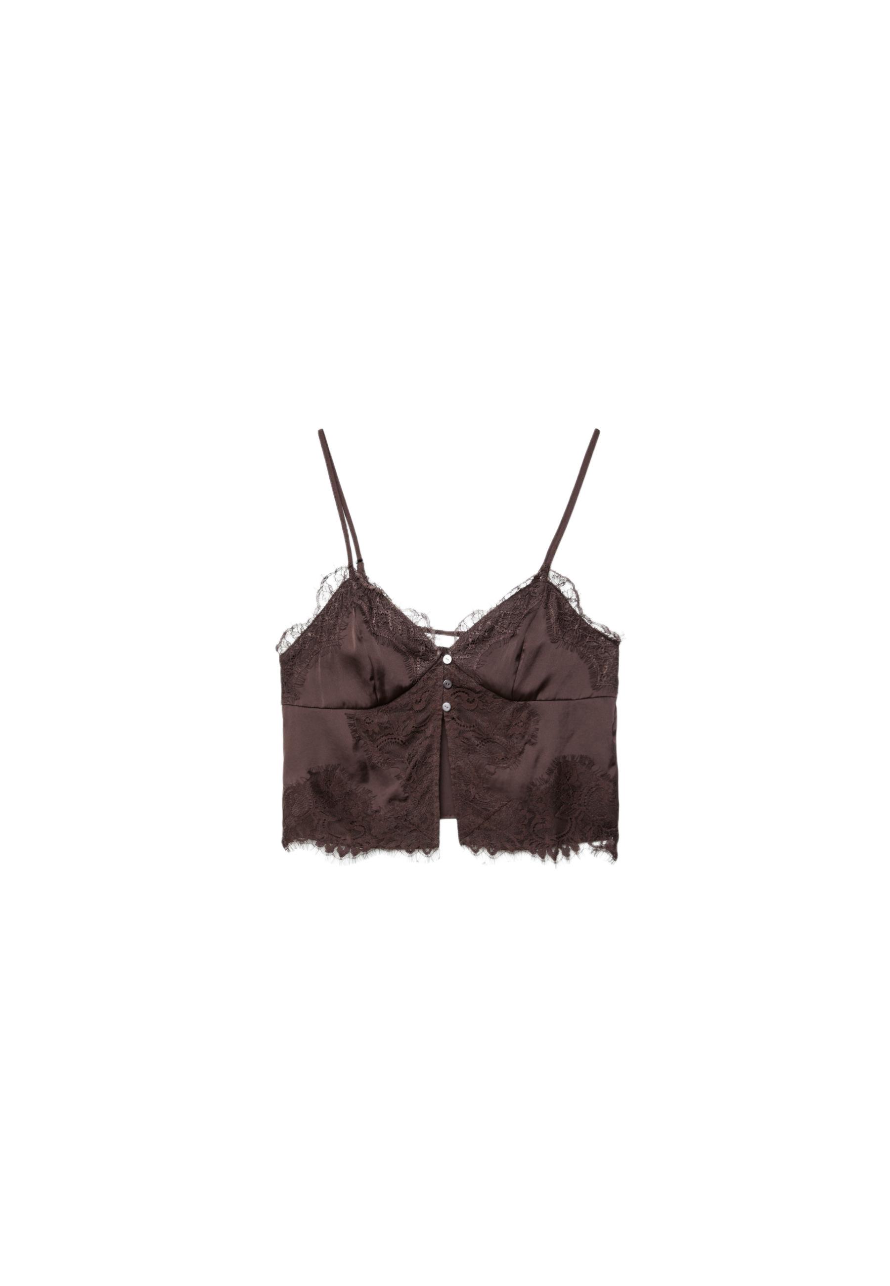 Strappy satin lace top — Brown