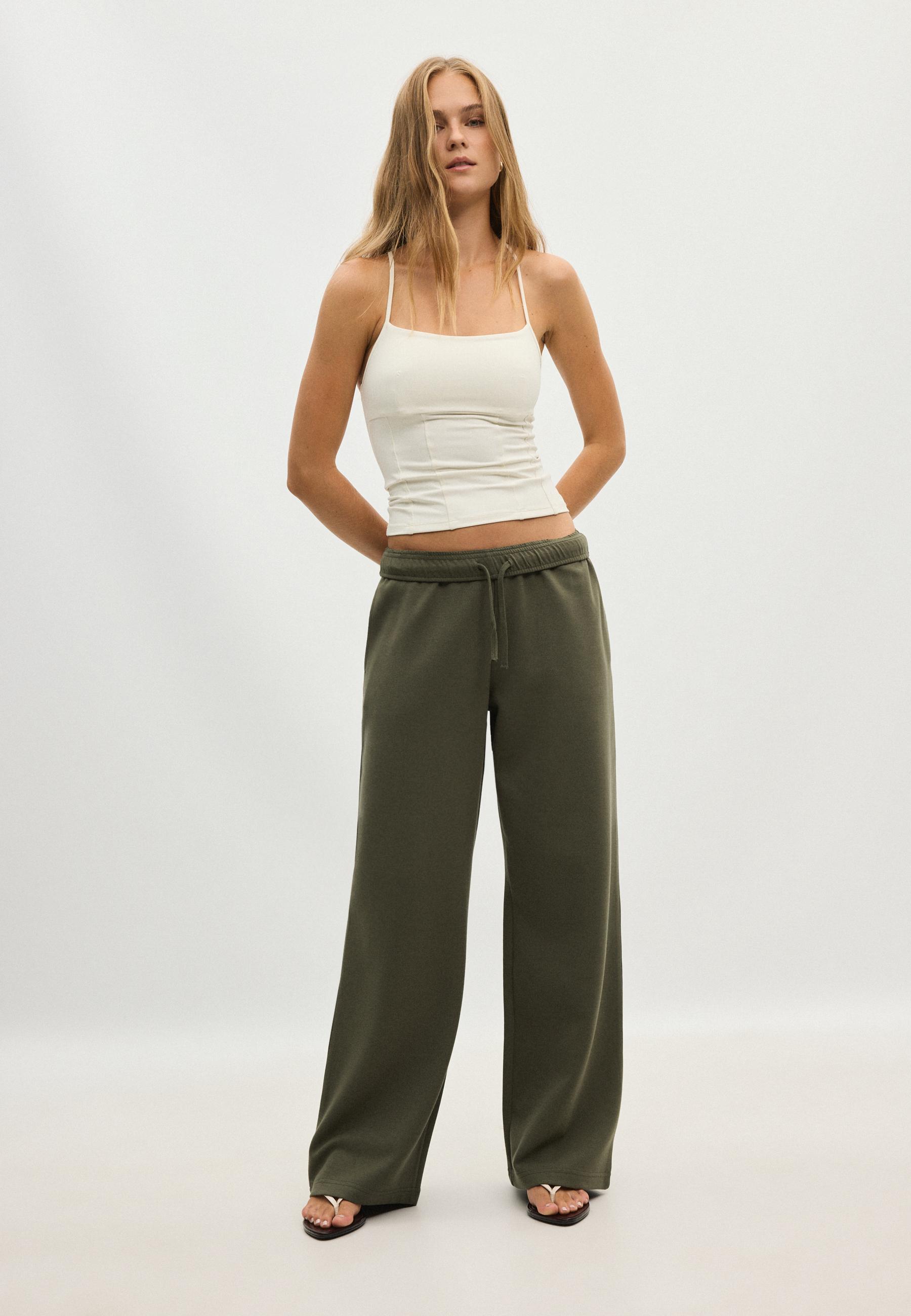 Stradivarius Παντελόνι Jogger Με Φαρδύ Μπαντζάκι Χακί L