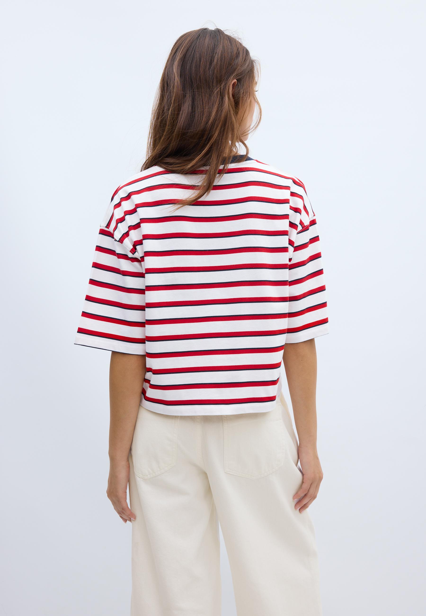 Printed striped short sleeve T-shirt — Red