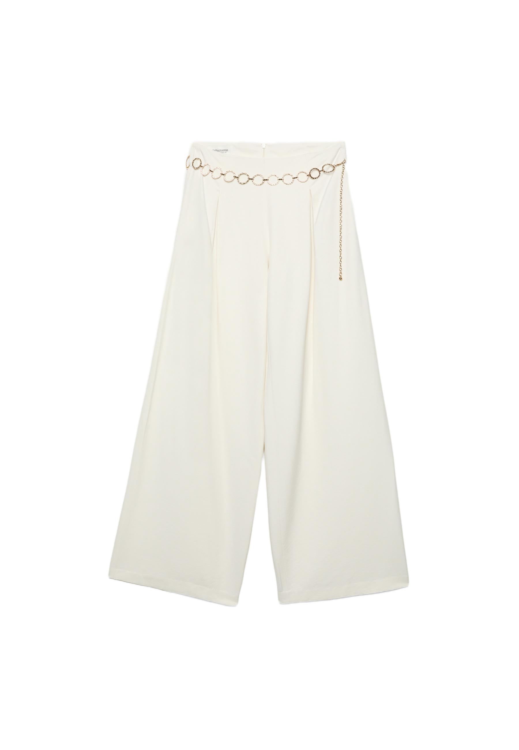 Satin trousers with chain detail — Ecru