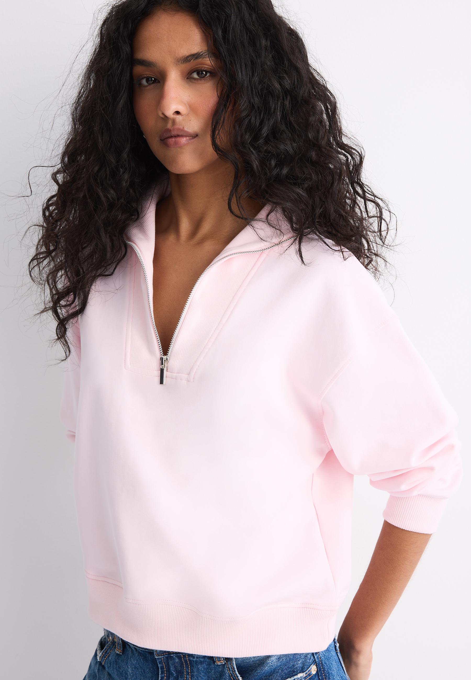 High-neck sweatshirt with zip — Salmon pink