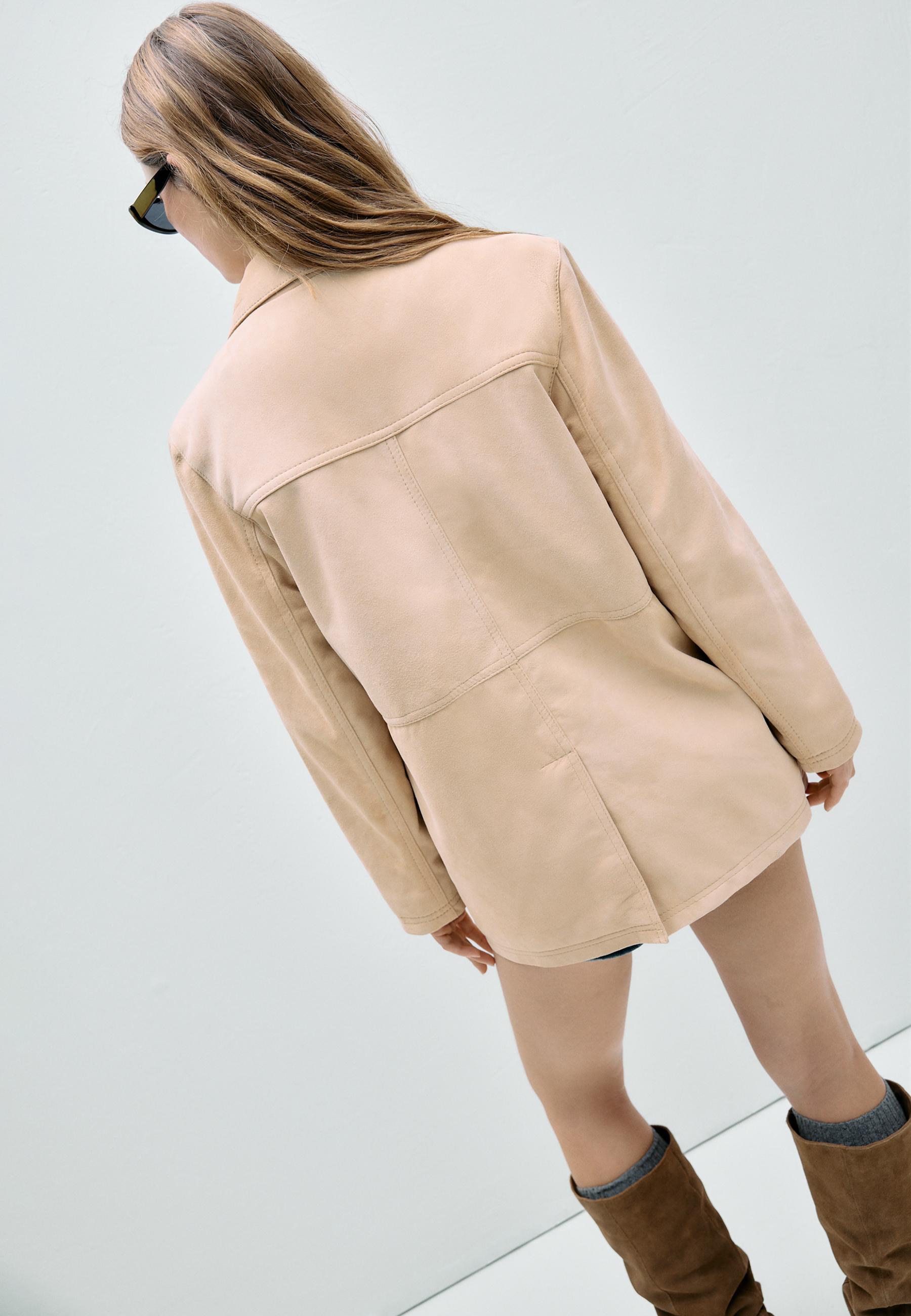 Leather Jacket with Pockets — Stone