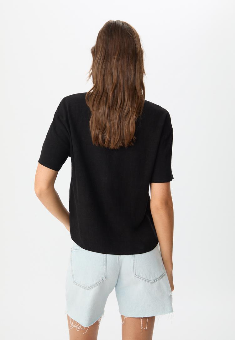blouse met korte mouw van linnenmix