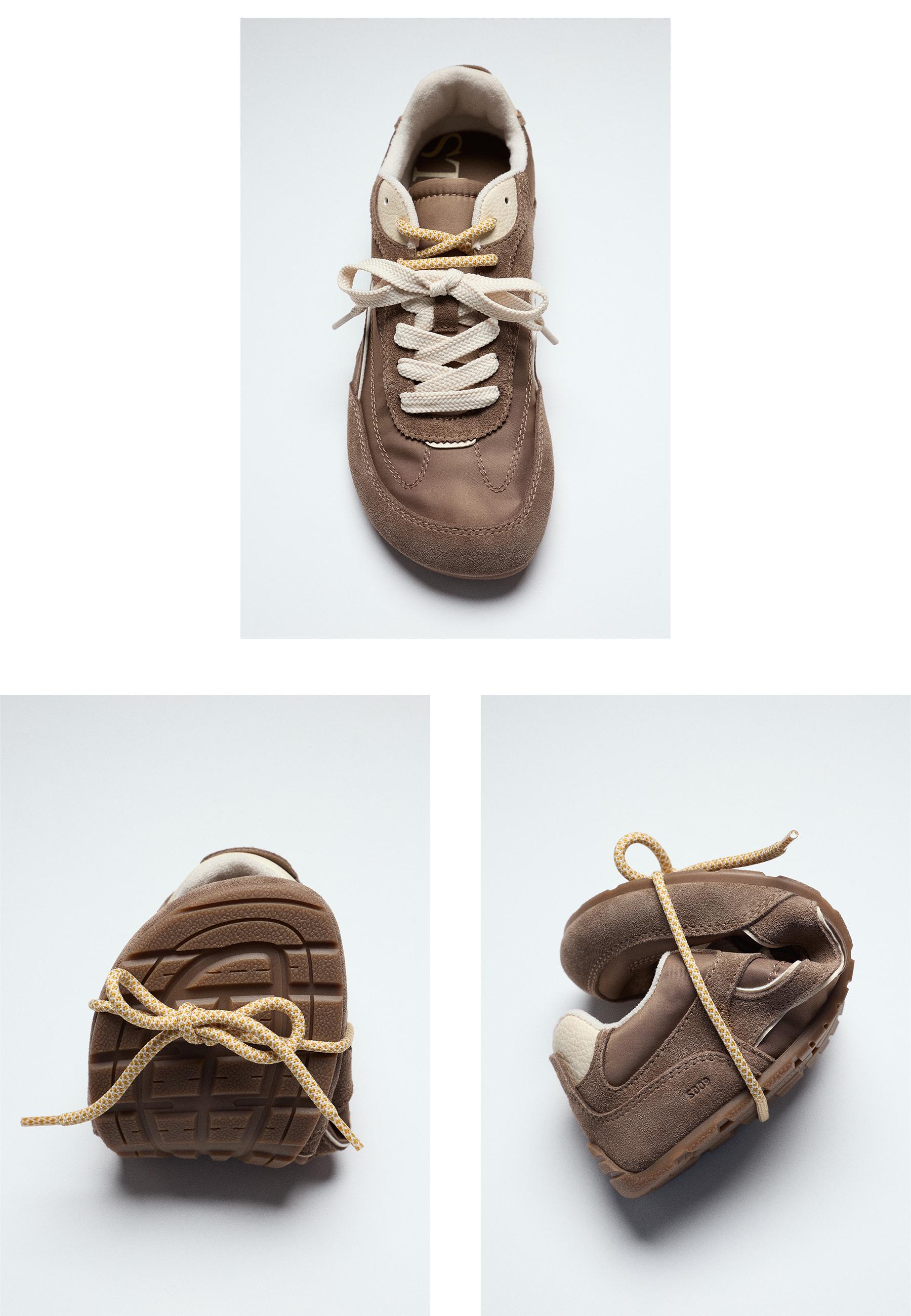 S009 Leather-detail barefoot trainers — BROWN