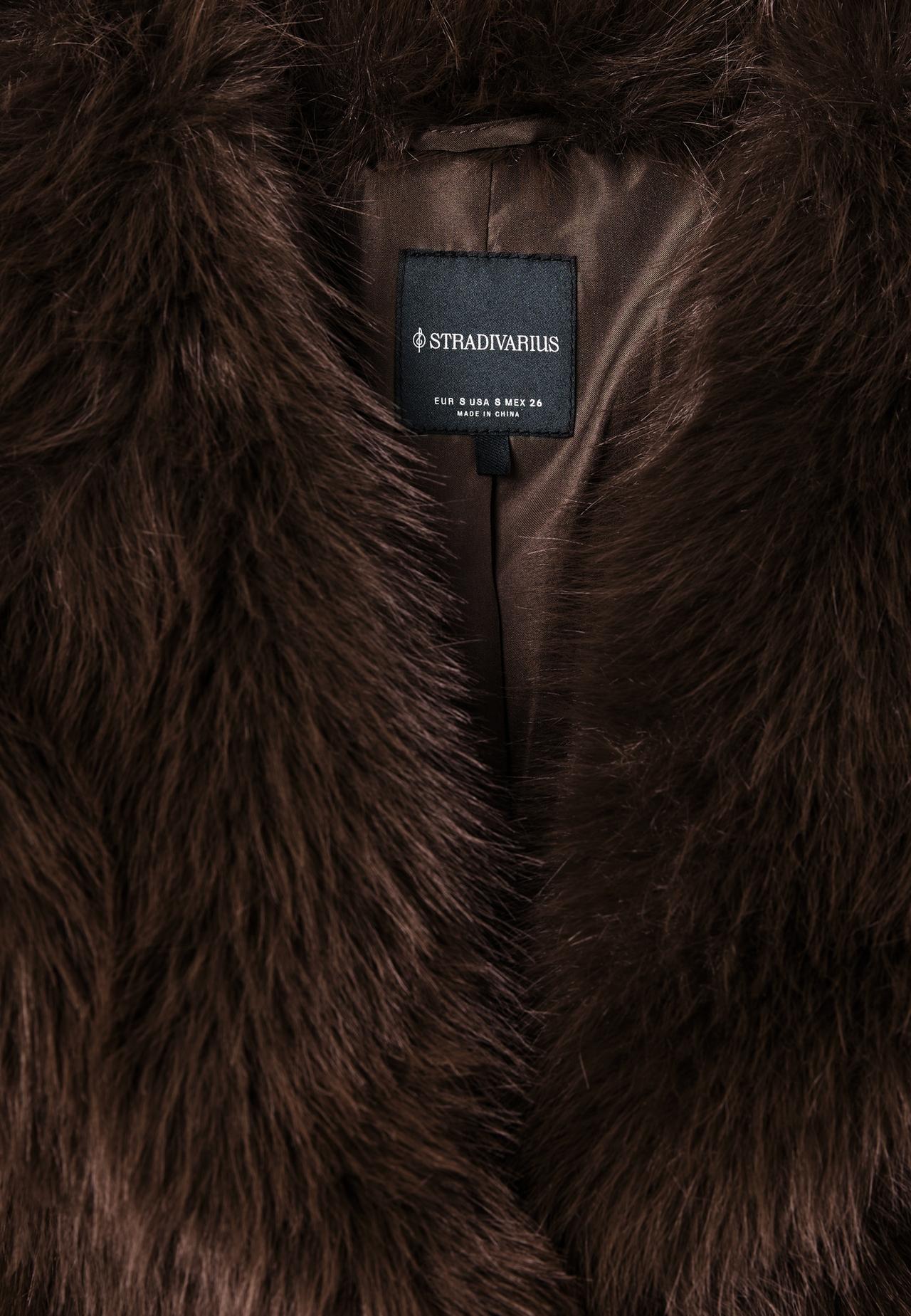 Faux fur shawl neck jacket — Brown