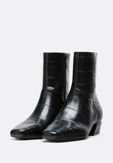 Croc-effect heeled ankle boots — BLACK  3
