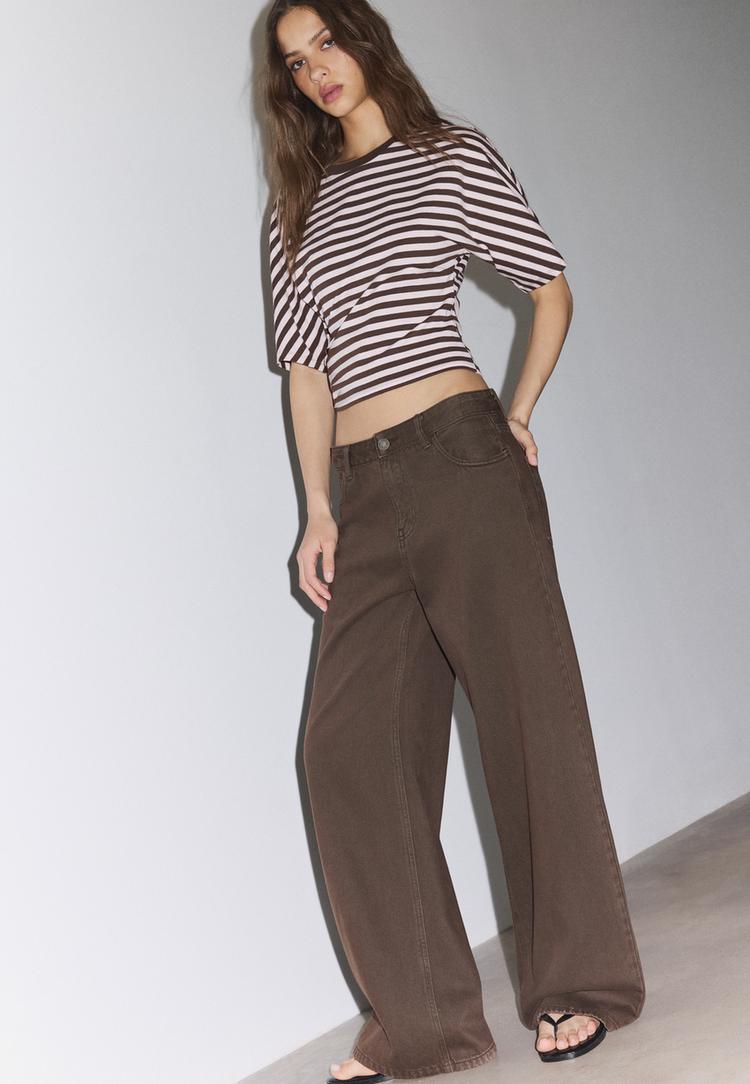 Stradivarius Τζιν Wide Leg Καφέ 40