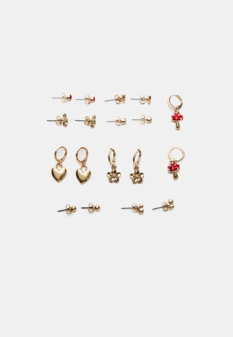 Stradivarius Set 9 Perechi De Cercei Ciupercă Auriu Os