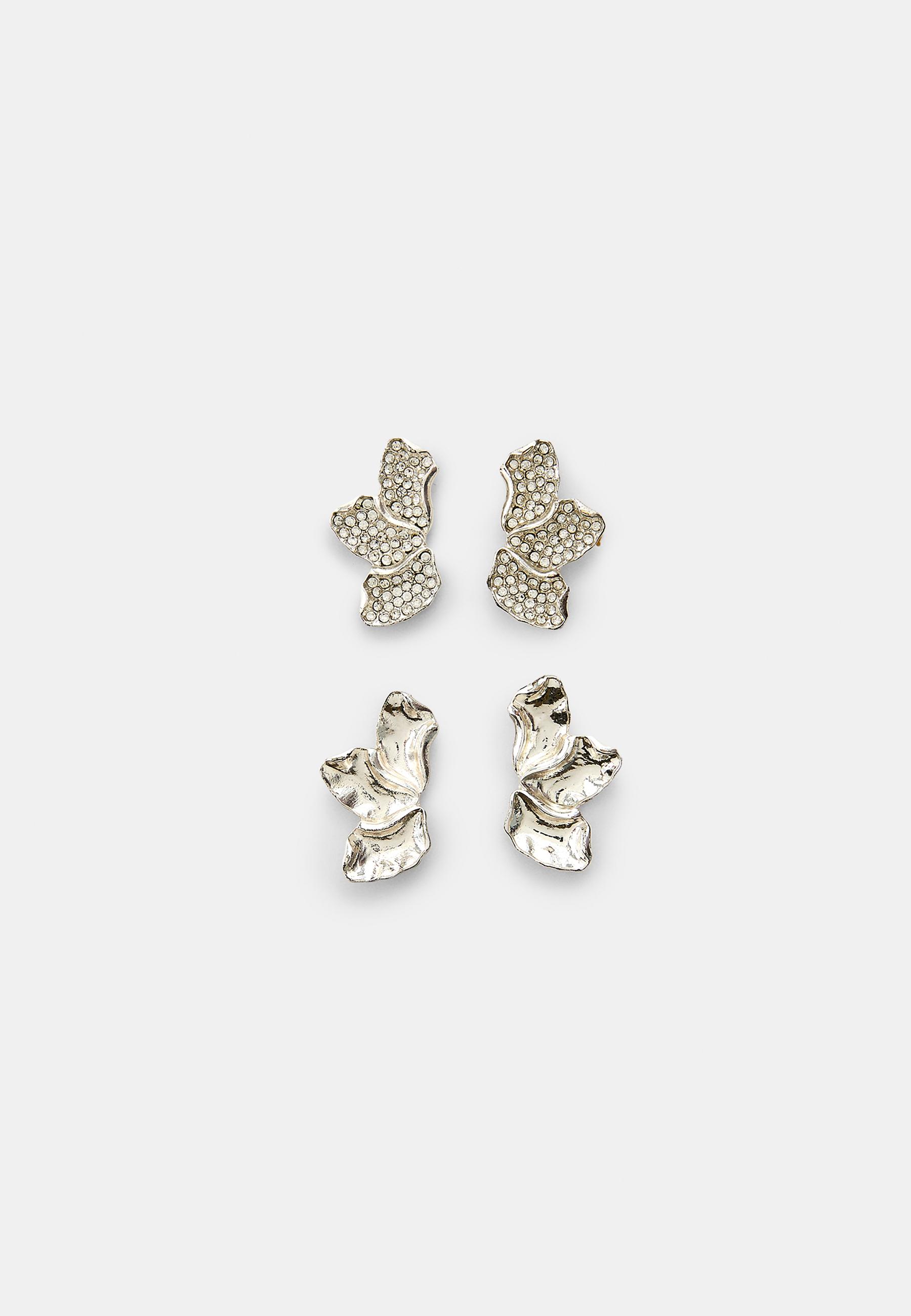 Set of 2 pairs of mini fan earrings — Grey (alternate view)