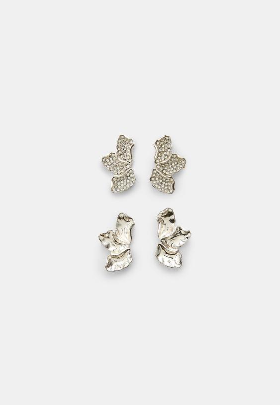 Stradivarius Set Of 2 Mini Fan Earrings Grey Os