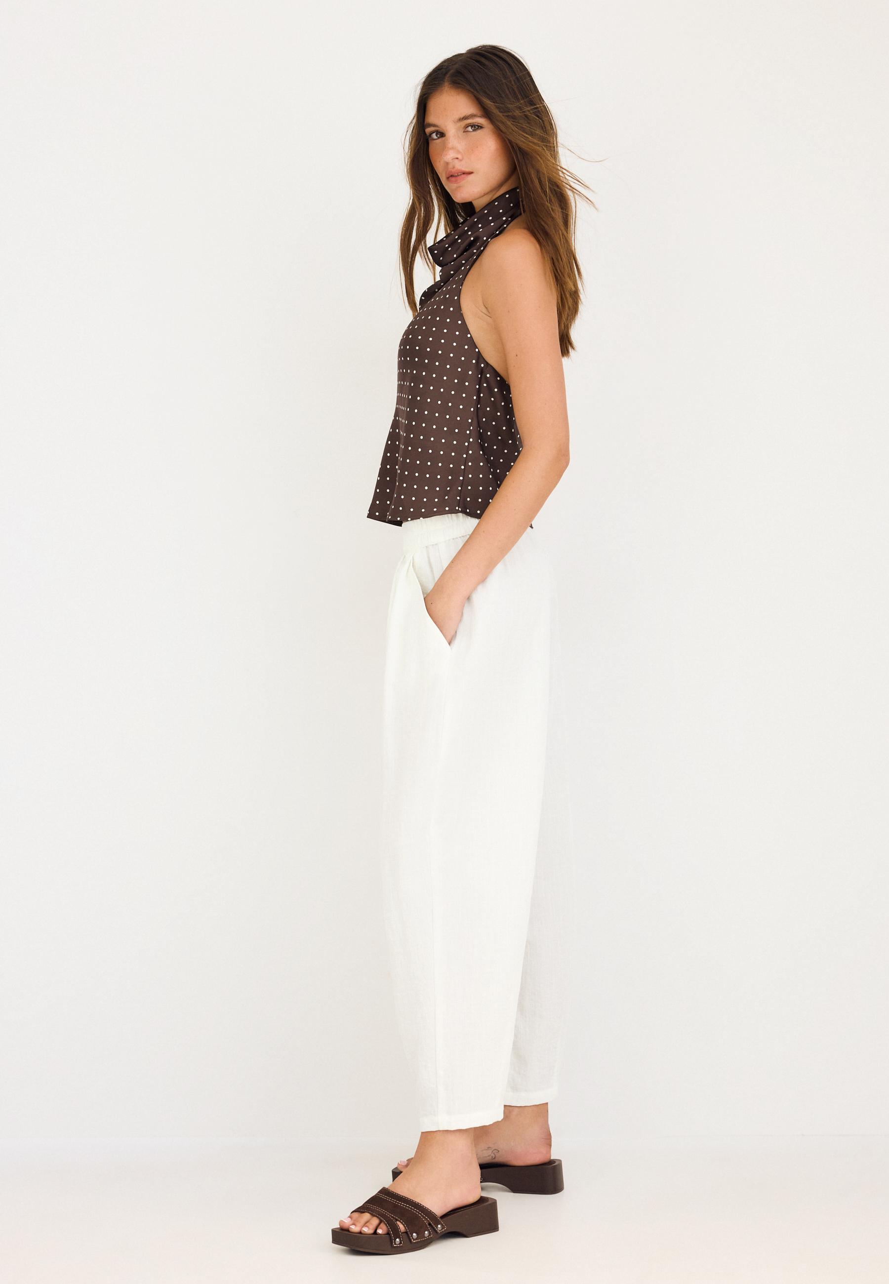 Stradivarius Χυτό Παντελόνι Barrel Εκρού Xs