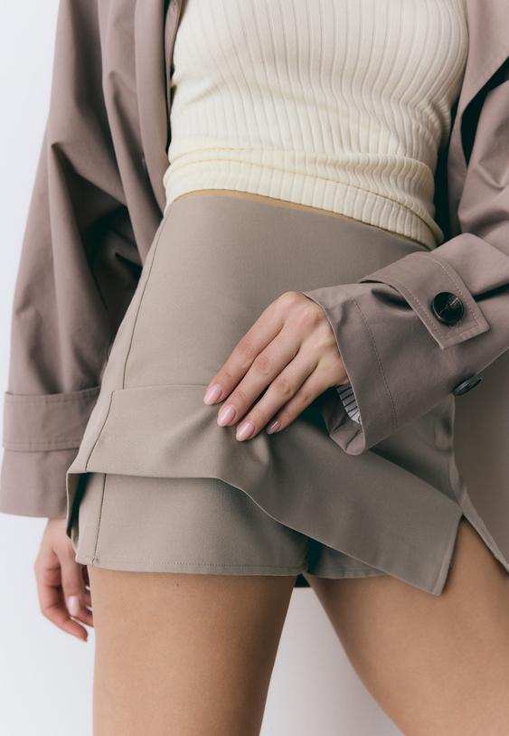 Stradivarius Skort With Side Split Beige Xl