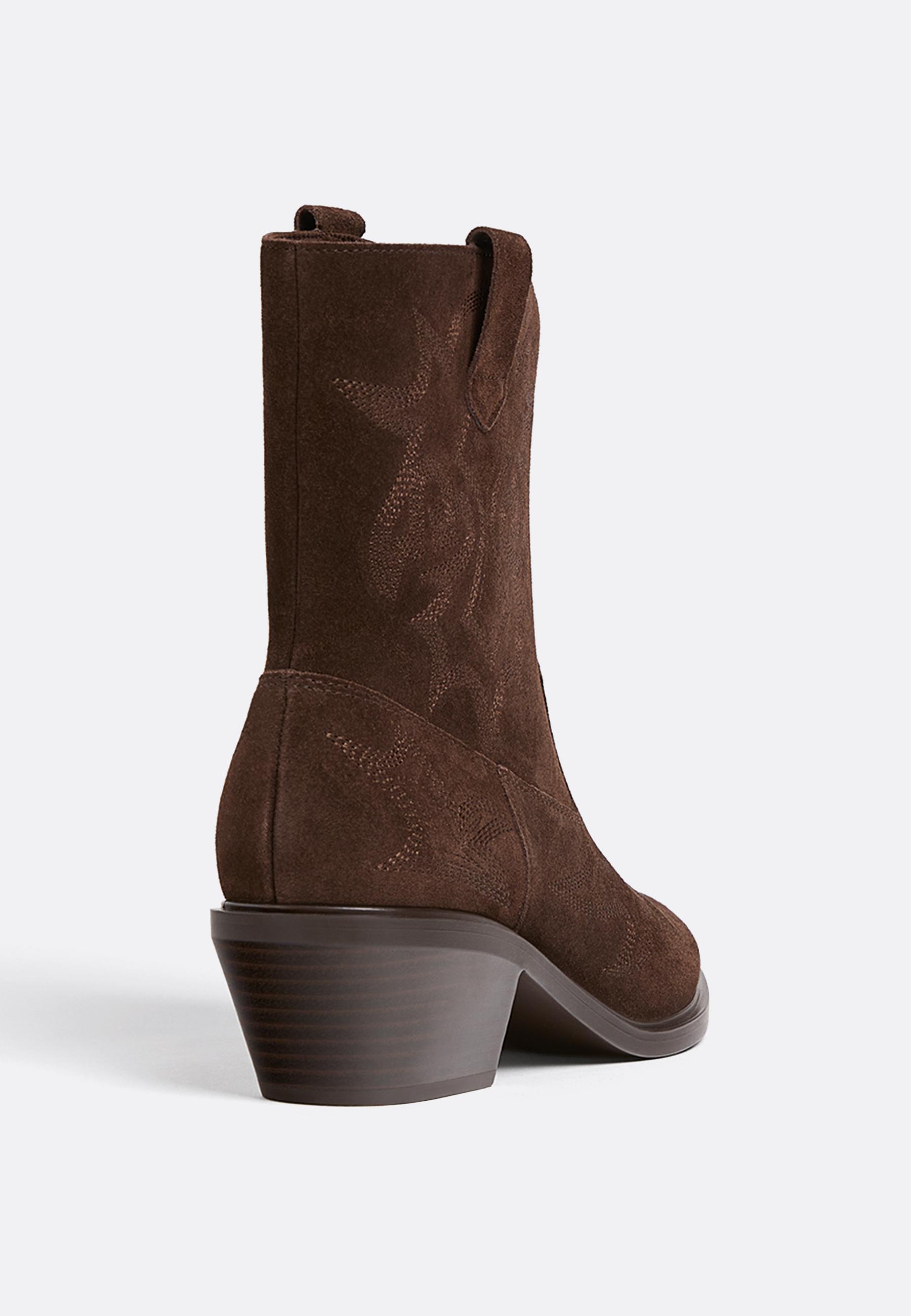 Split leather heeled cowboy ankle boots — BROWN
