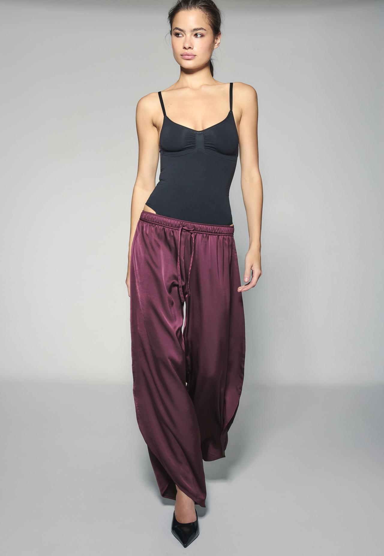 Satin trousers with split — Purple