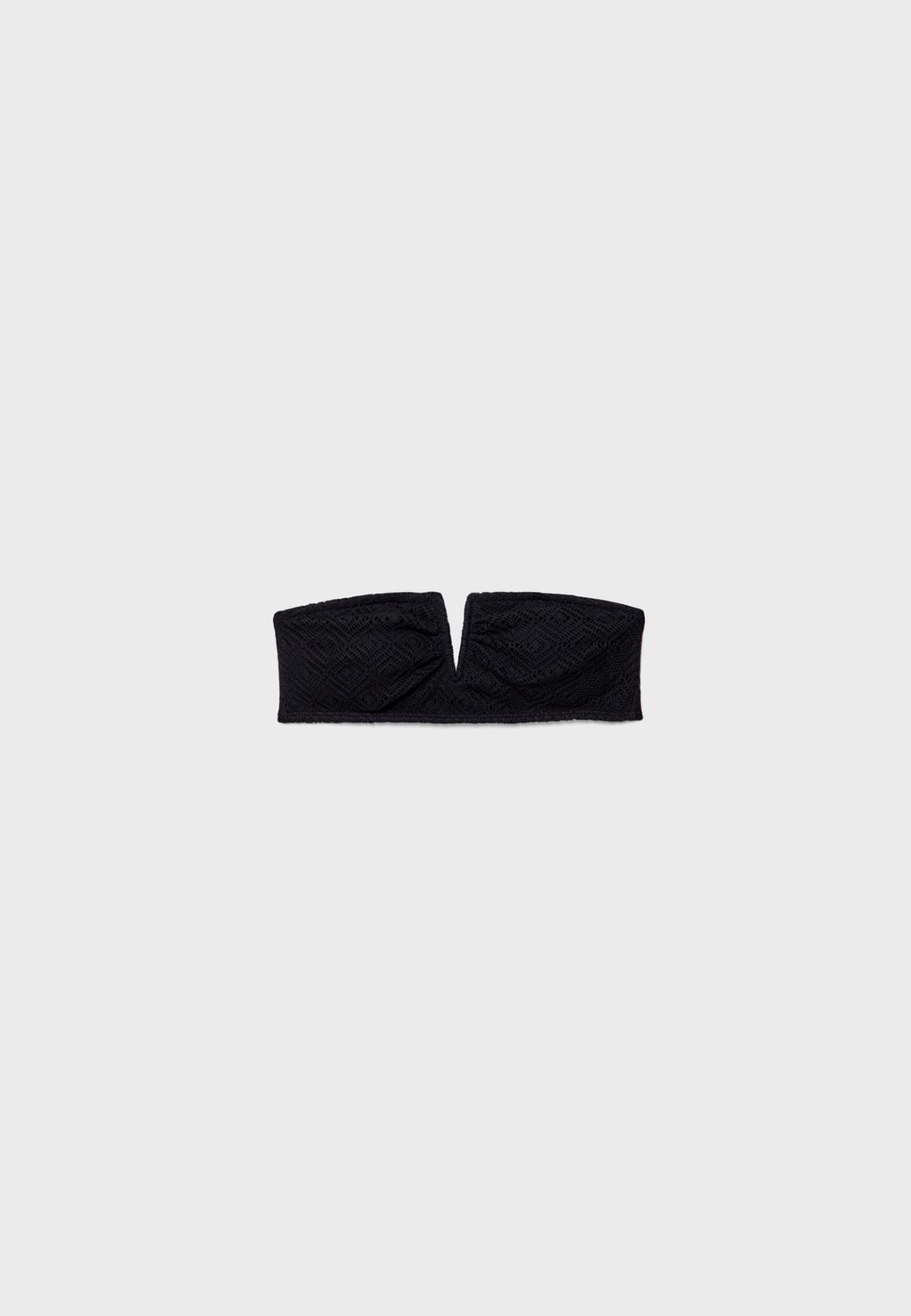 V yaka kroşe bandeau bikini üstü