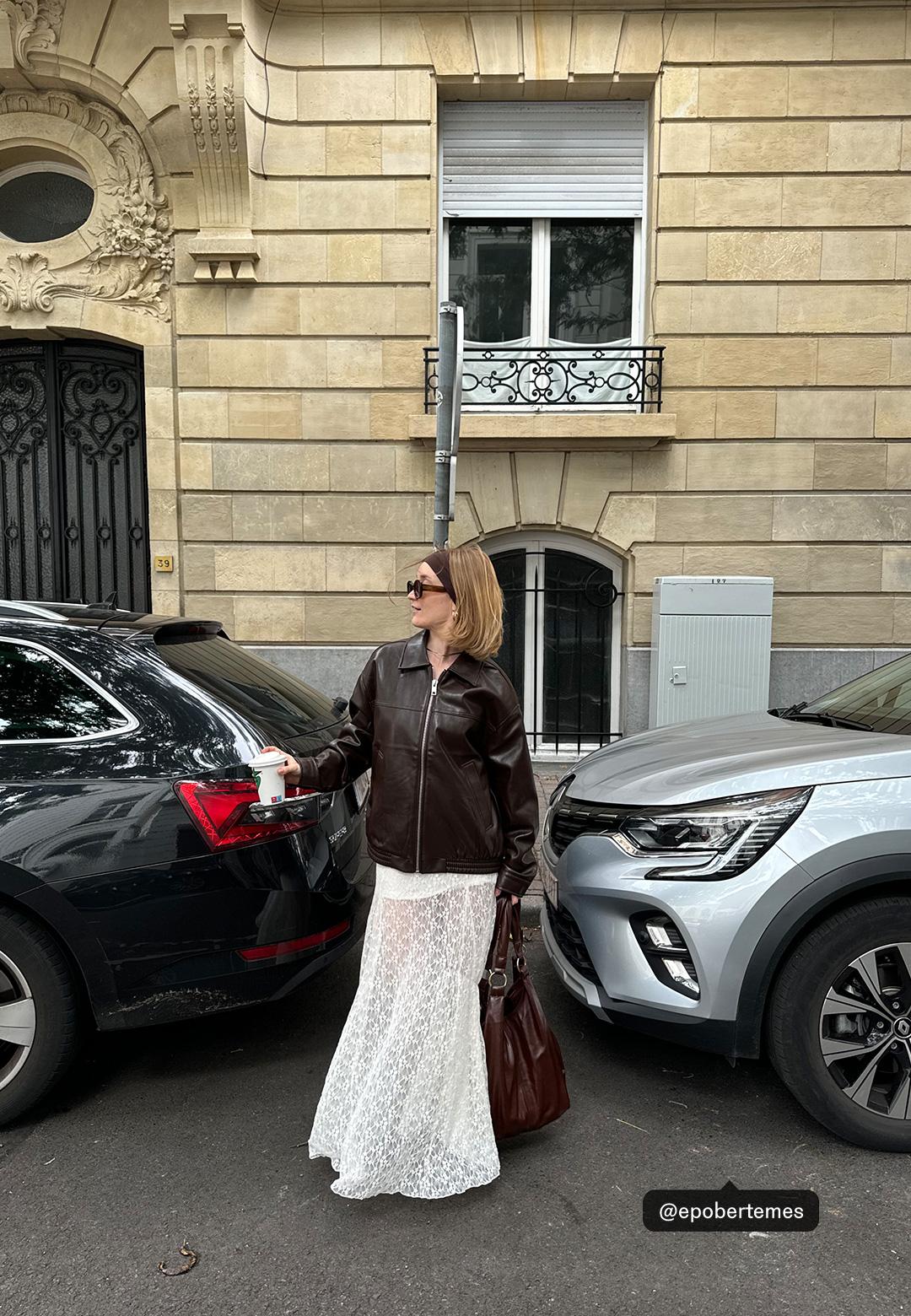 Oversize leather effect jacket — Brown