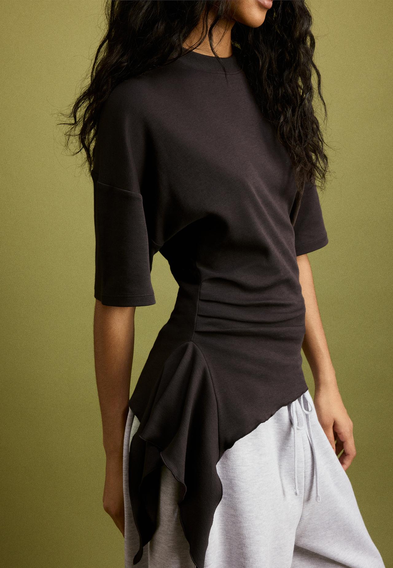 Asymmetric short sleeve T-shirt — Brown