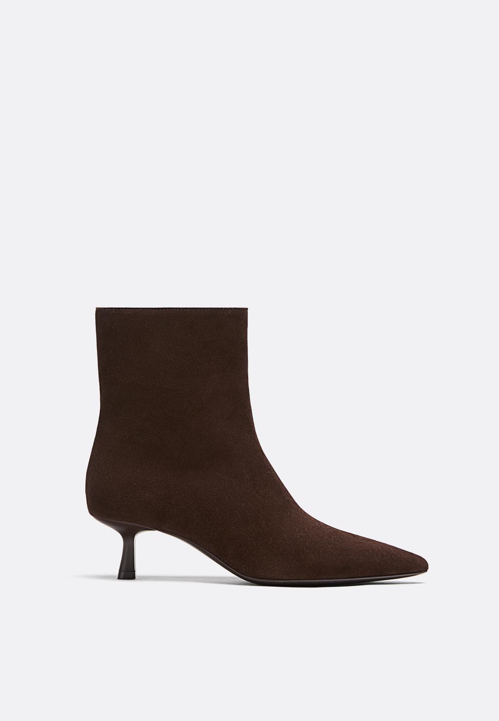 Split leather stiletto heel ankle boots
