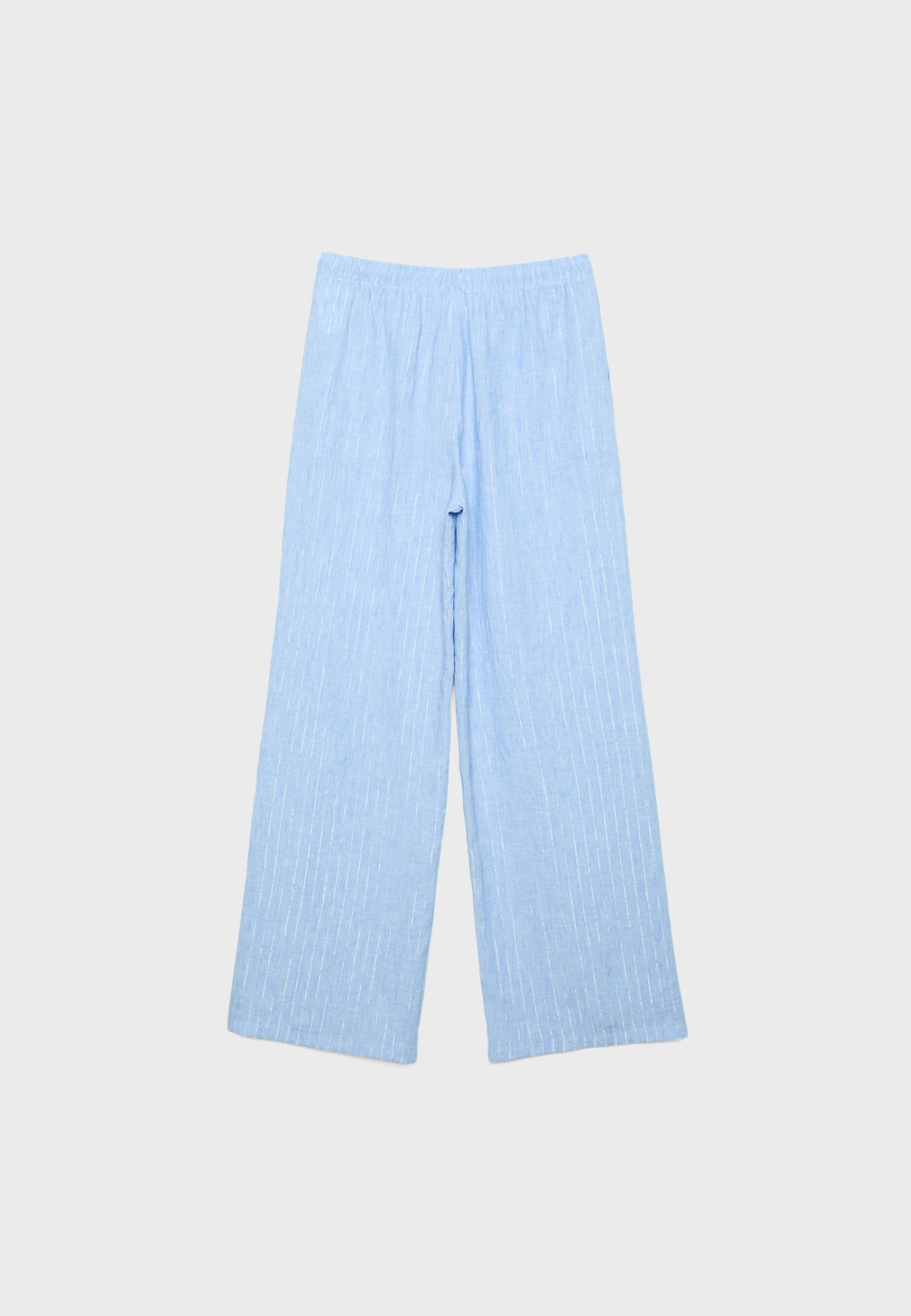 Flowing metallic thread linen-effect trousers — Blue