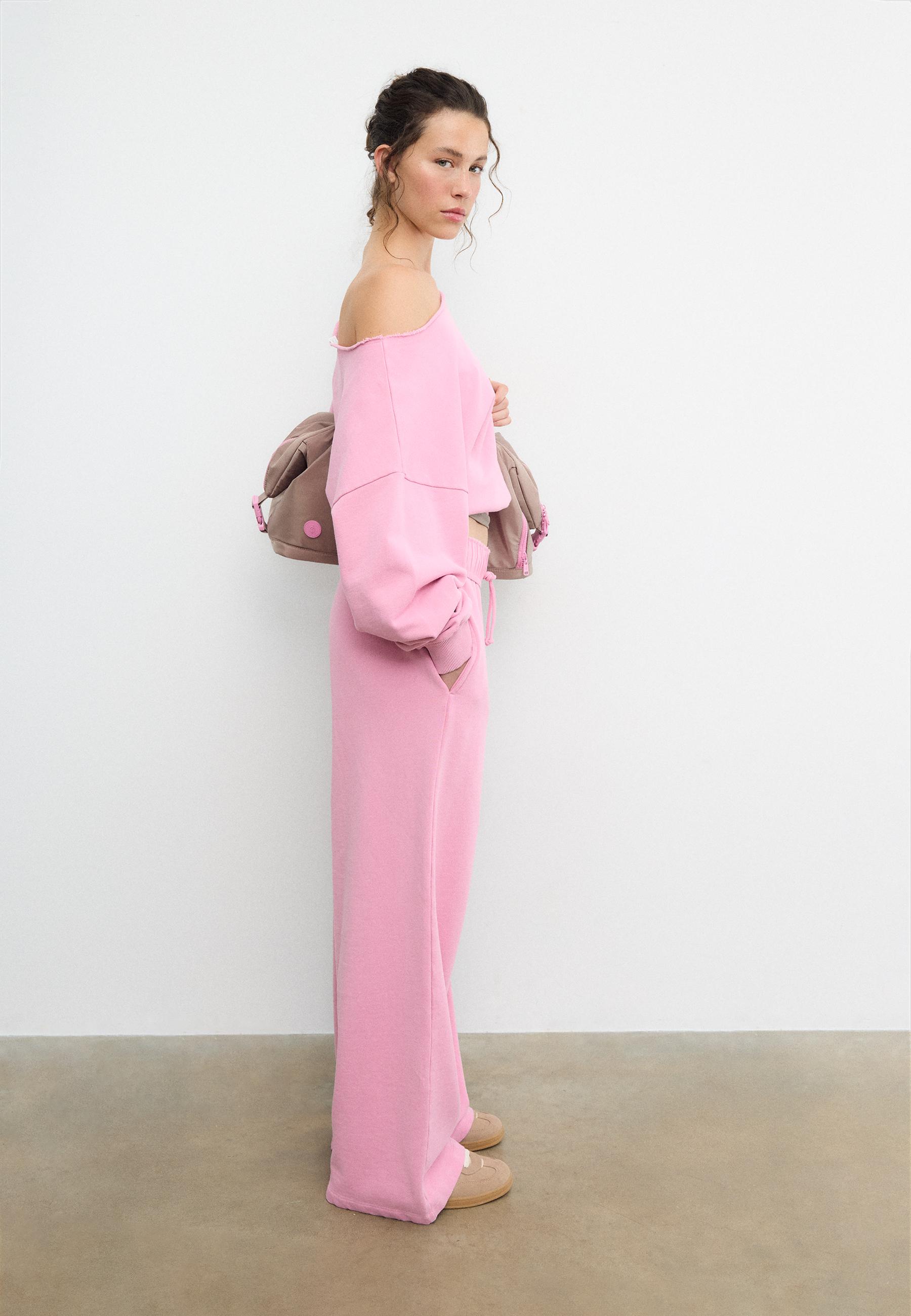 Washed effect straight-leg jogger trousers — Bubblegum pink