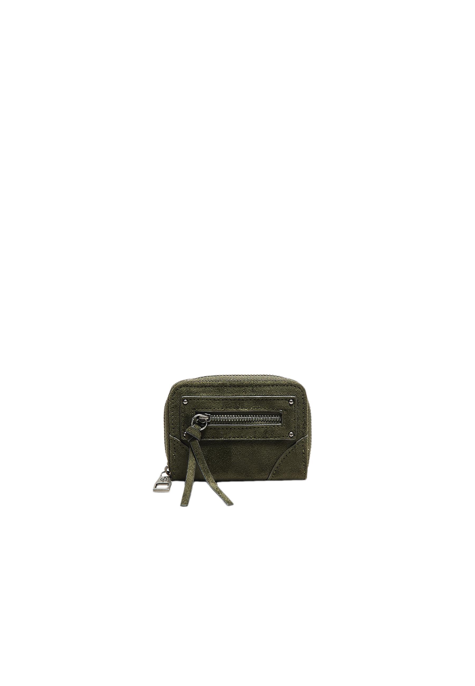 Compact card holder purse with zip pocket detail — Khaki
