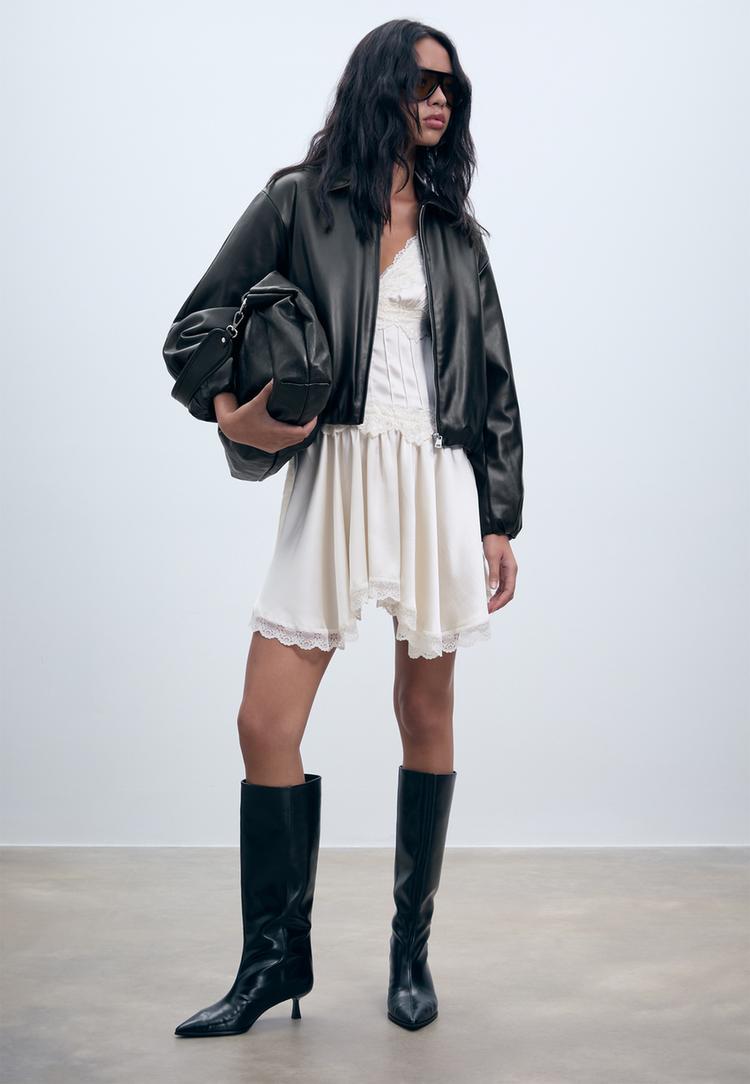 faux leather quilted bomber jacket