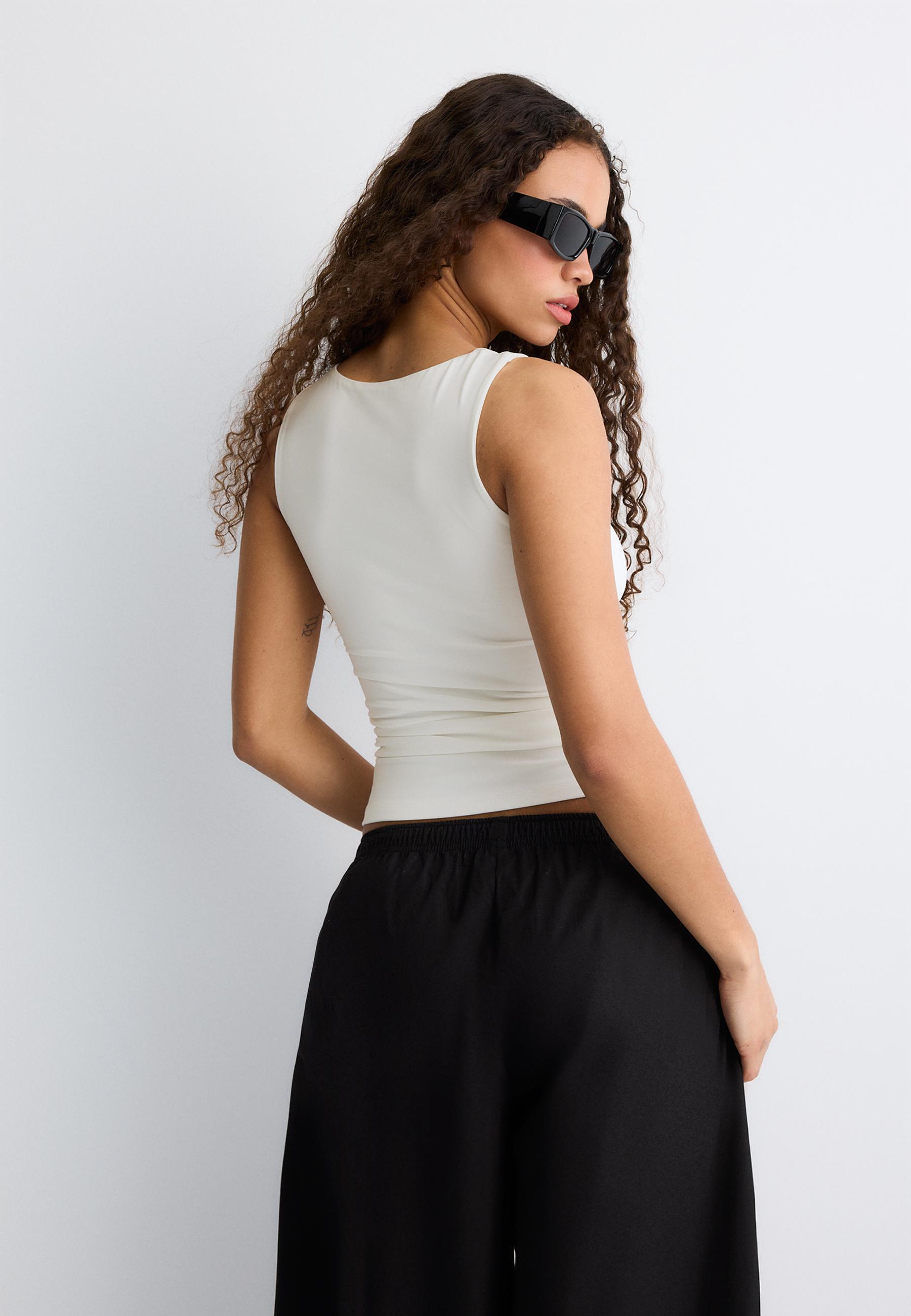 Polyamide wide-strap T-shirt — Ecru