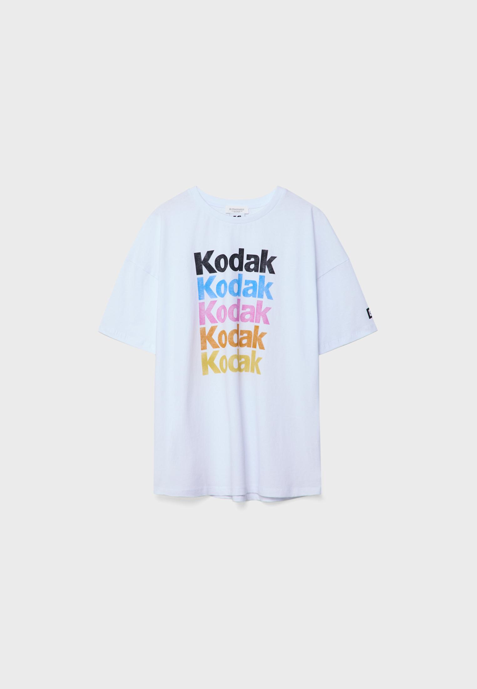 ◆KODAK◆ Big Logo Askin Short Sleeve T-Shirt Women WHITE Oversize Kodak T-shirt - Women's fashion | Stradivarius Kuwait